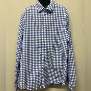 Ralph Lauren Polo Gingham Poplin Dress Shirt Boys Medium Blue/White Check Pony